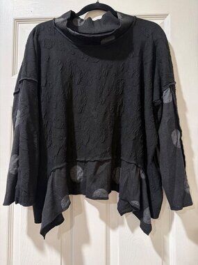 Axel Hardy Black Textured Knit Asymmetrical Top With Polka Dot Details & High Ne
